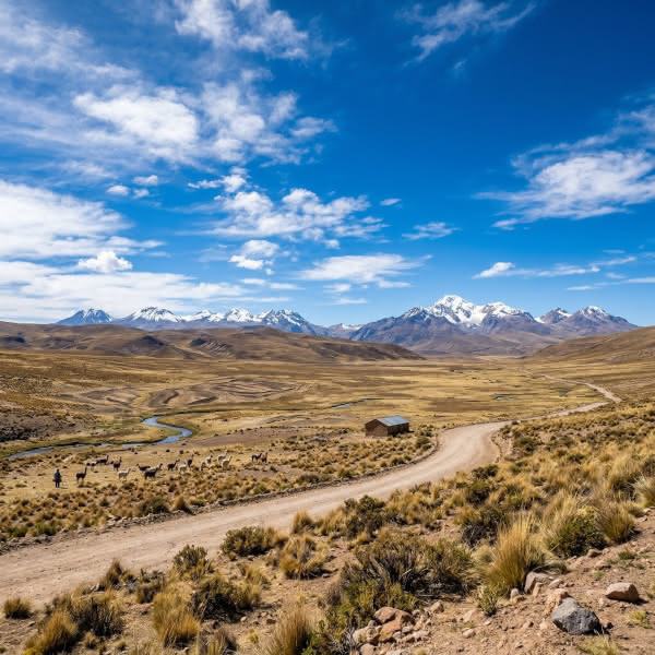 Wide open Bolivian altiplano under blue sky