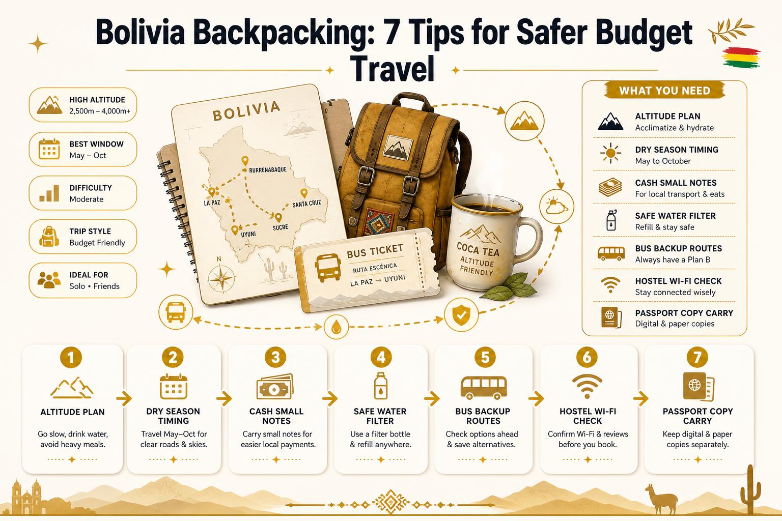 Infographic for Infographic: Bolivia Backpacking: 7 Tips for Safer Budget
        Travel