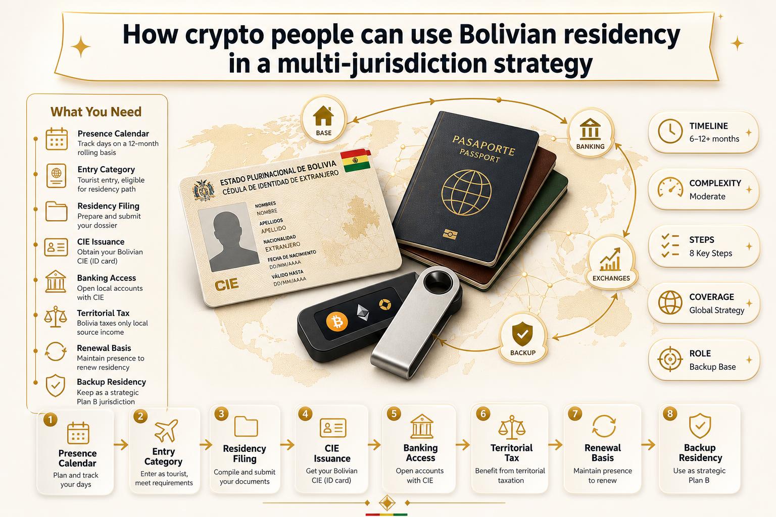 Infographic for How crypto people can use Bolivian residency in a multi‑jurisdiction strategy
