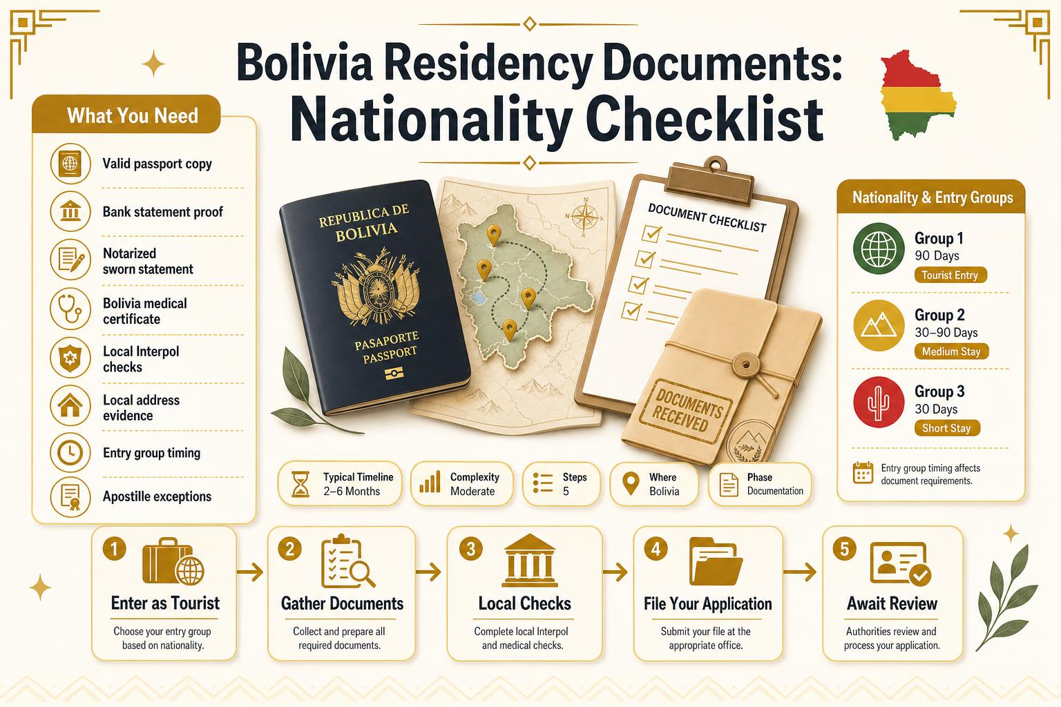 Infographic for Infographic: Bolivia Residency Documents: Nationality Checklist