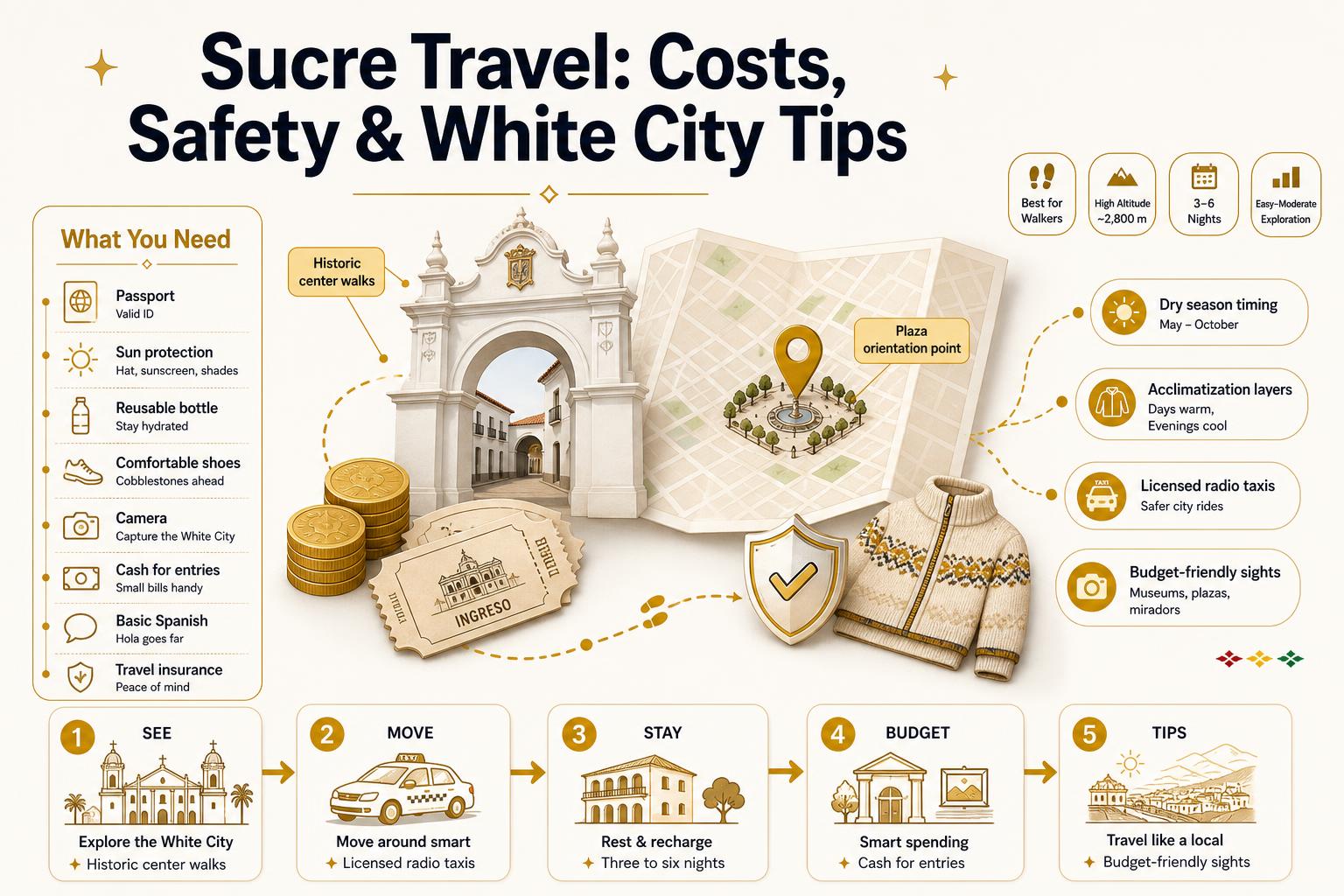 Infographic for Infographic: Sucre Travel: Costs, Safety & White City Tips