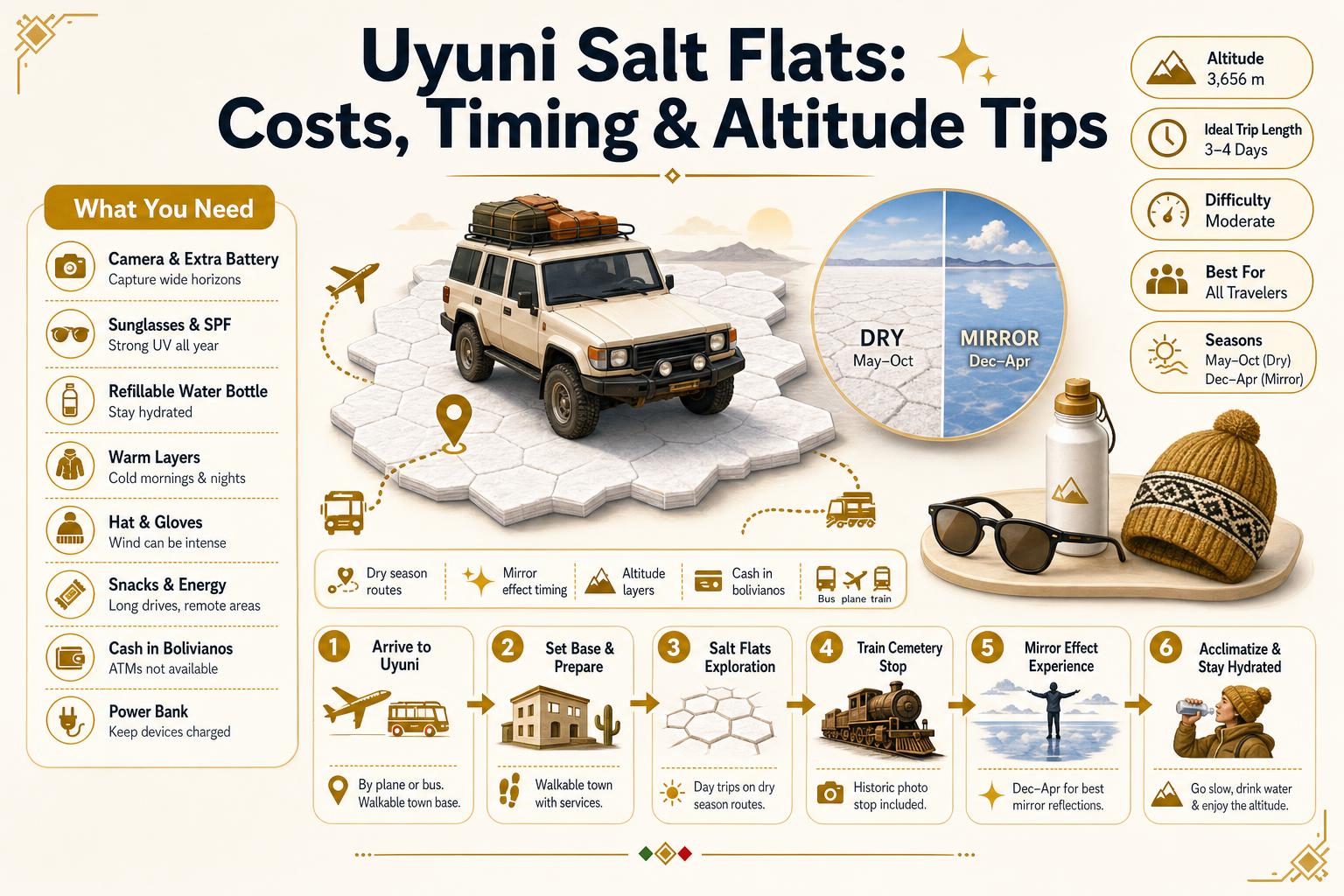 Infographic for Infographic: Uyuni Salt Flats: Costs, Timing & Altitude Tips